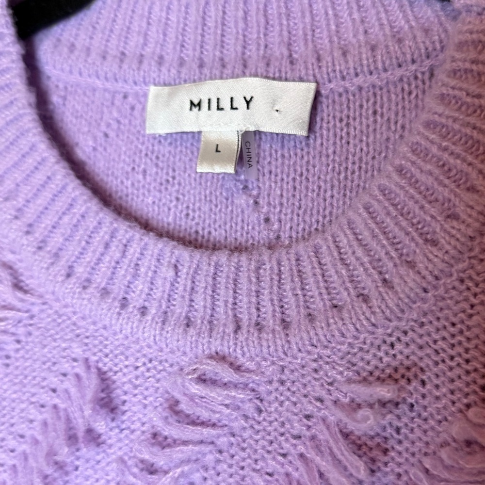 Milly Cropped Fringe Purple Sweater Size L - Picture 4 of 5